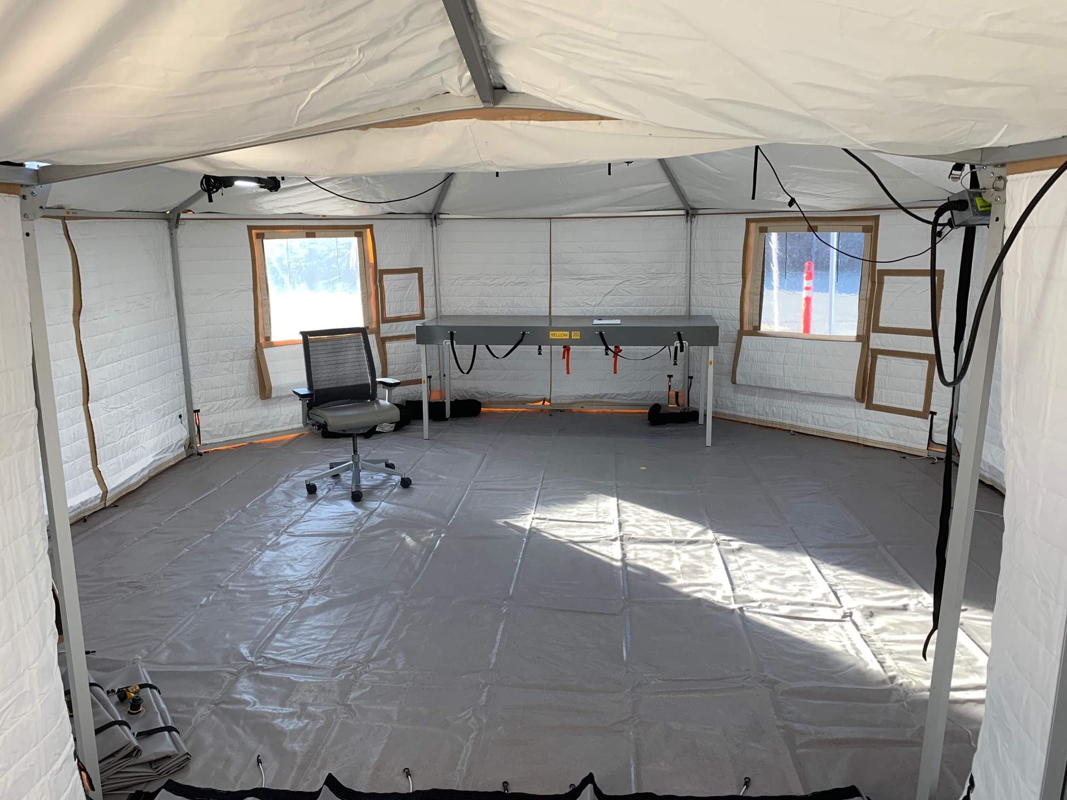 inside of a tent