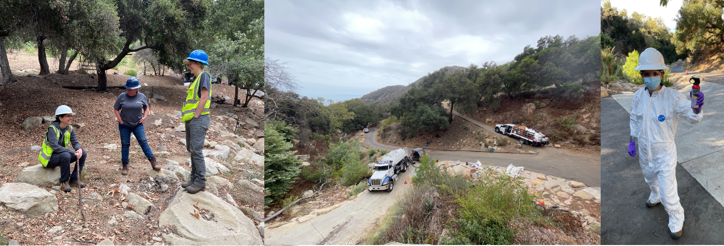 Compilation of three photos from Toro Canyon Creek Response in 2021